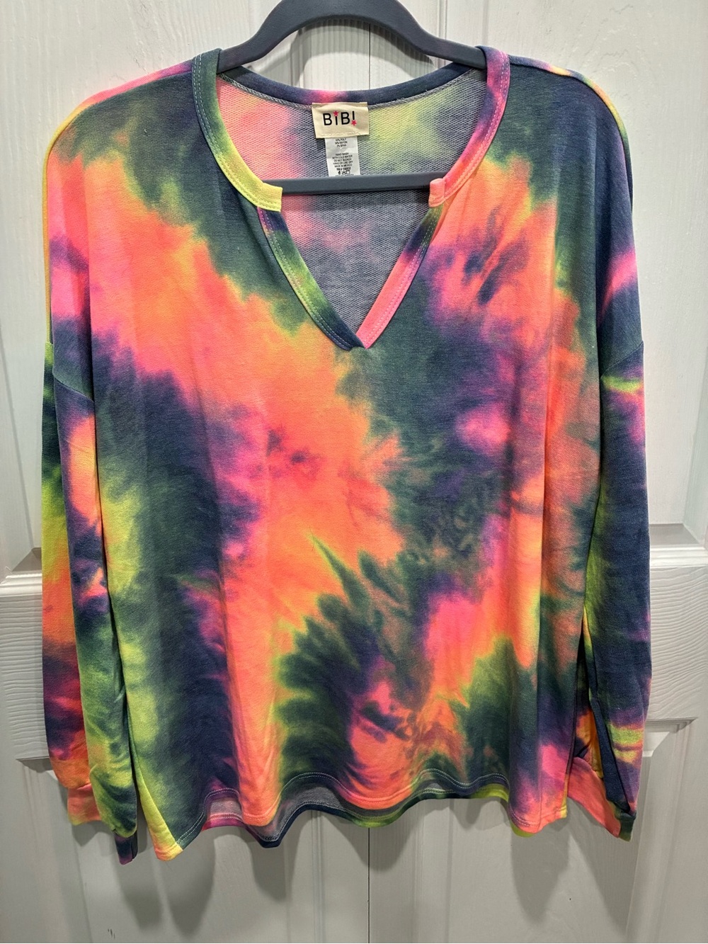 BiBi Neon Tie-Dye V-Neck Long Sleeve Short Set